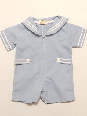 VINTAGE BABY SAILOR OUTFIT Little Bitty Blue and White Stripe 3-9 months